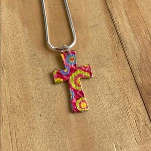 MultiColored Circle Pattern Cross Pendant Necklace